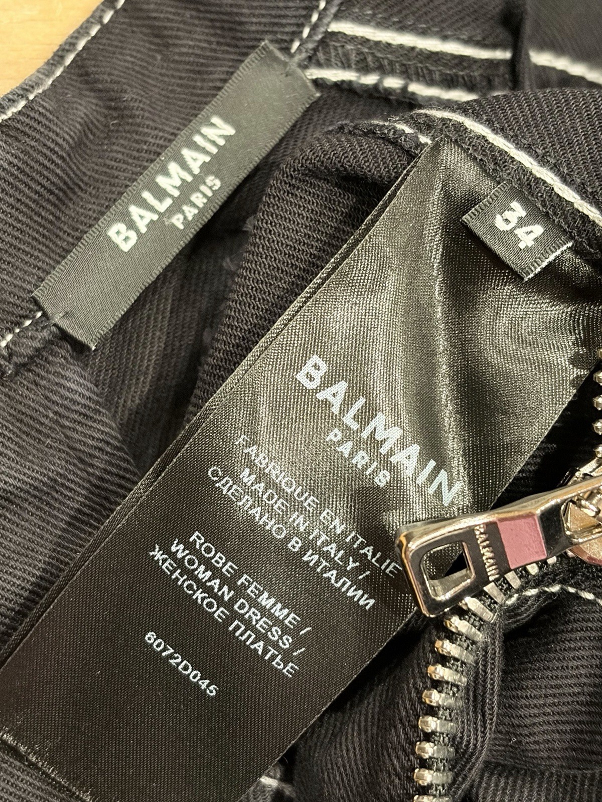 BALMAIN Black Stretch Denim Silver Logo Button Mini Dress 34 2 XS $1795 Current