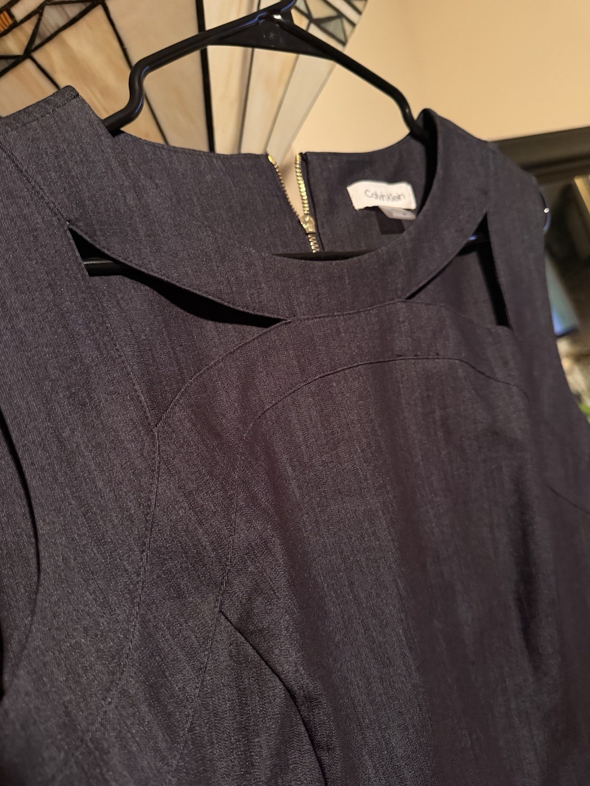Calvin Klein 14 Blue Solid A-Line Sleeveless Knee Length Zip Dress NWT