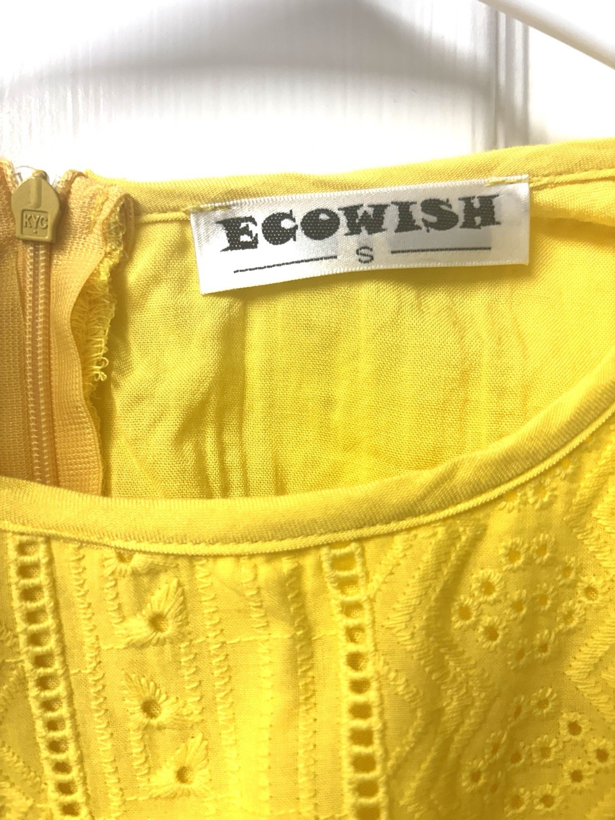 Ecowish Yellow Eyelet Sundress, Ruffle Cap Sleeve, Lined, Back Zipper, Small