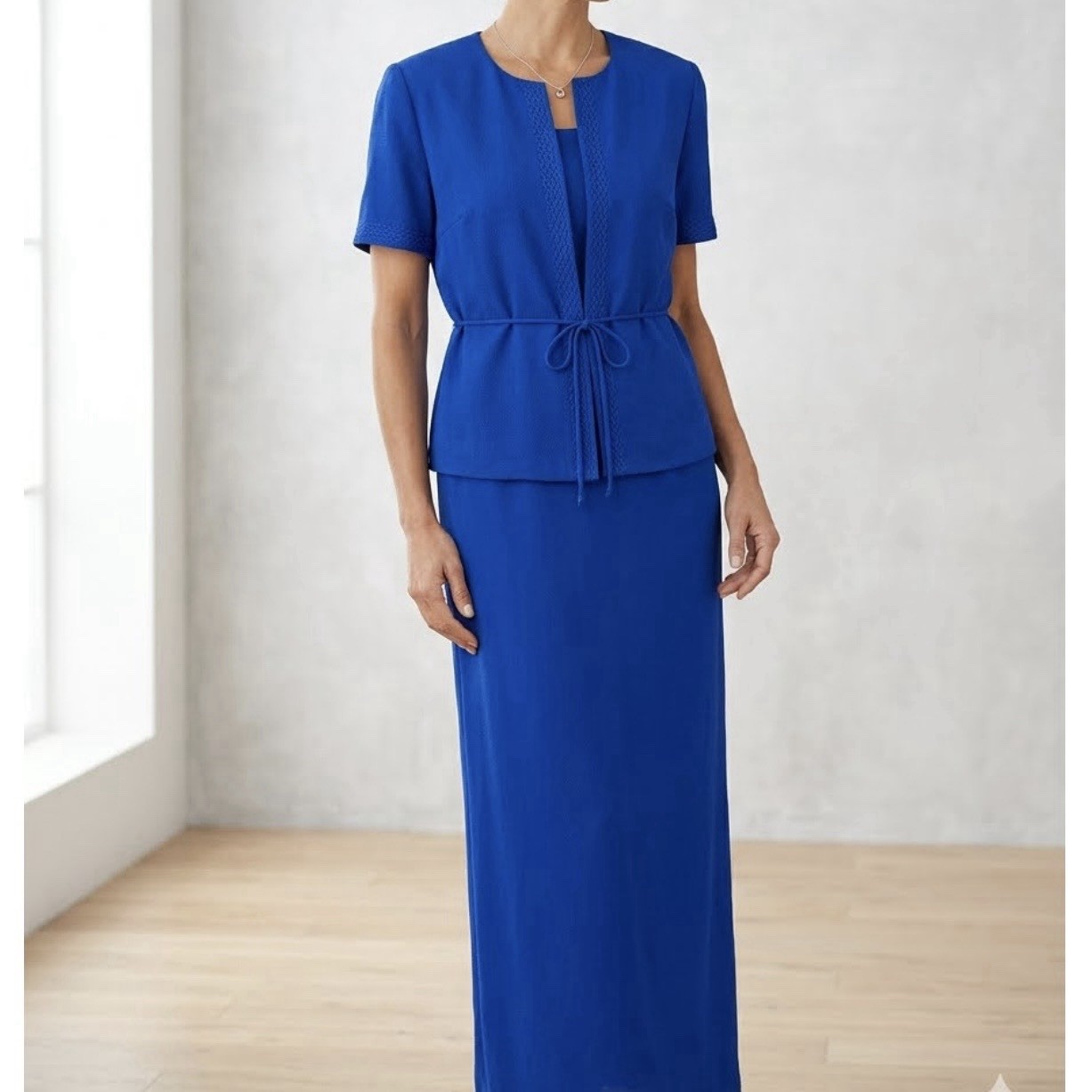 Jessica Howard Womens size 14 two piece dress jacket set blue Linen Blend