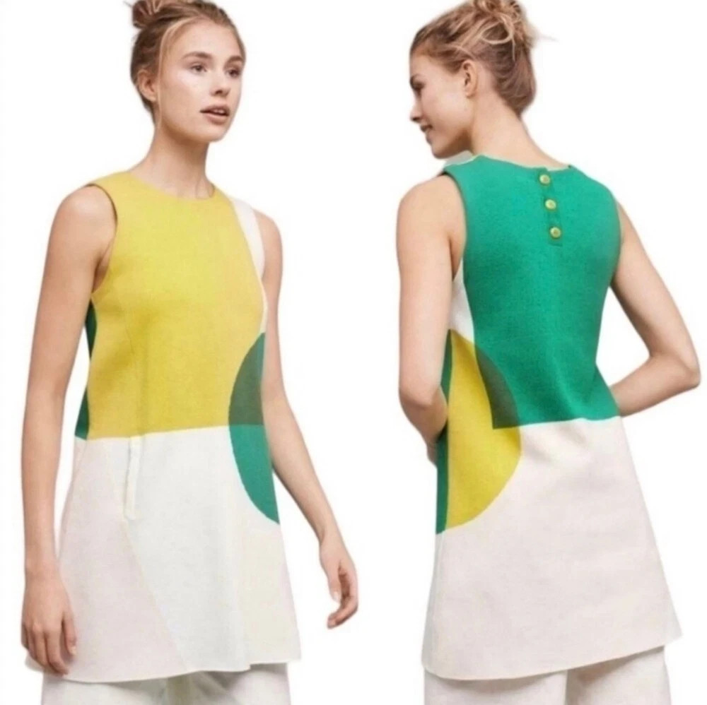 MOTH Anthropologie Green Yellow Retro Mod Sleeveless Colorblock Mini Dress NWT S
