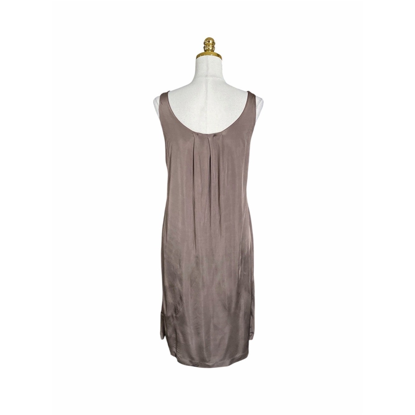 Filippa K Silky Satin Taupe Sleeveless Scoop Neck Shift Dress Women Medium