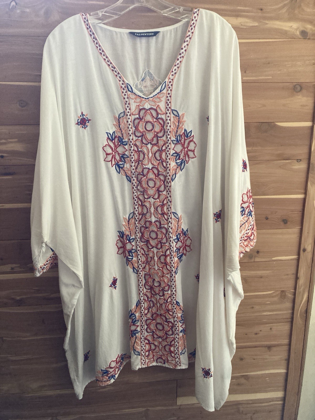 Kaz One Size Fits Most Kaftan Style Dress/Cover Up With Embroidery Front & Back