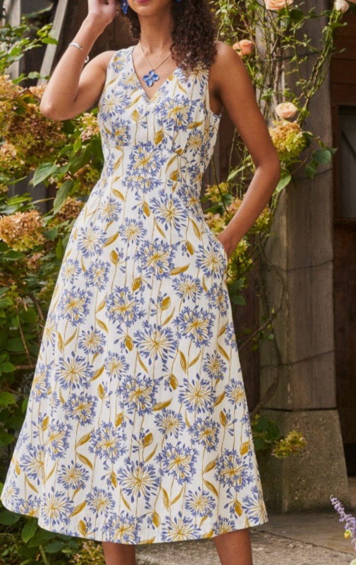 SEASALT Midi Dress Sky Beyond Agapanthus Lino Chalk UK 8 10 12 14 16 18 20 NEW
