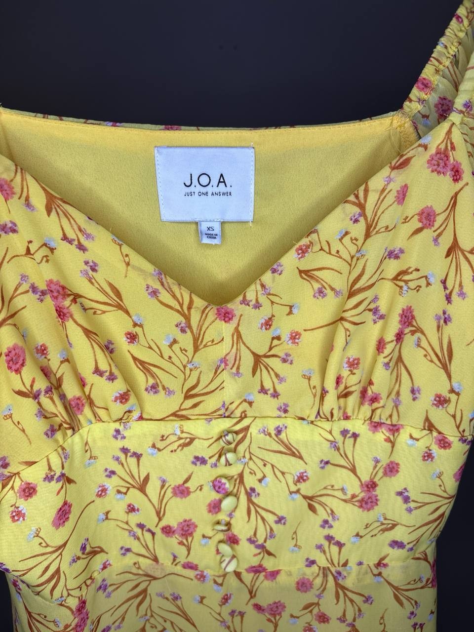 J.O.A. Floral Mini Dress Puff Sleeve V-Neck Yellow XS Just One Answer
