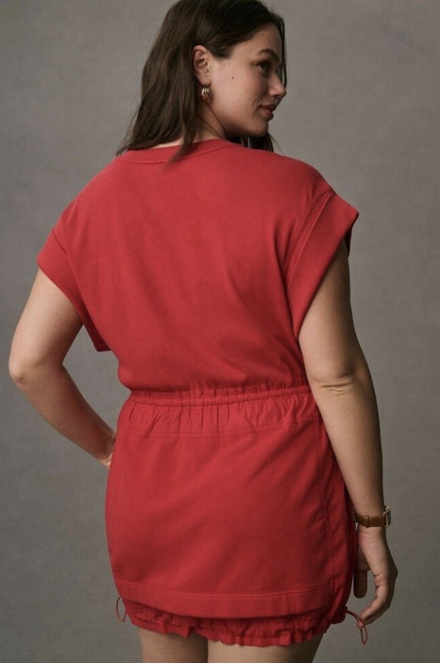 Daily Practice by Anthropologie Short-Sleeve Mini Dress Red Ribbed Tie Medium P4