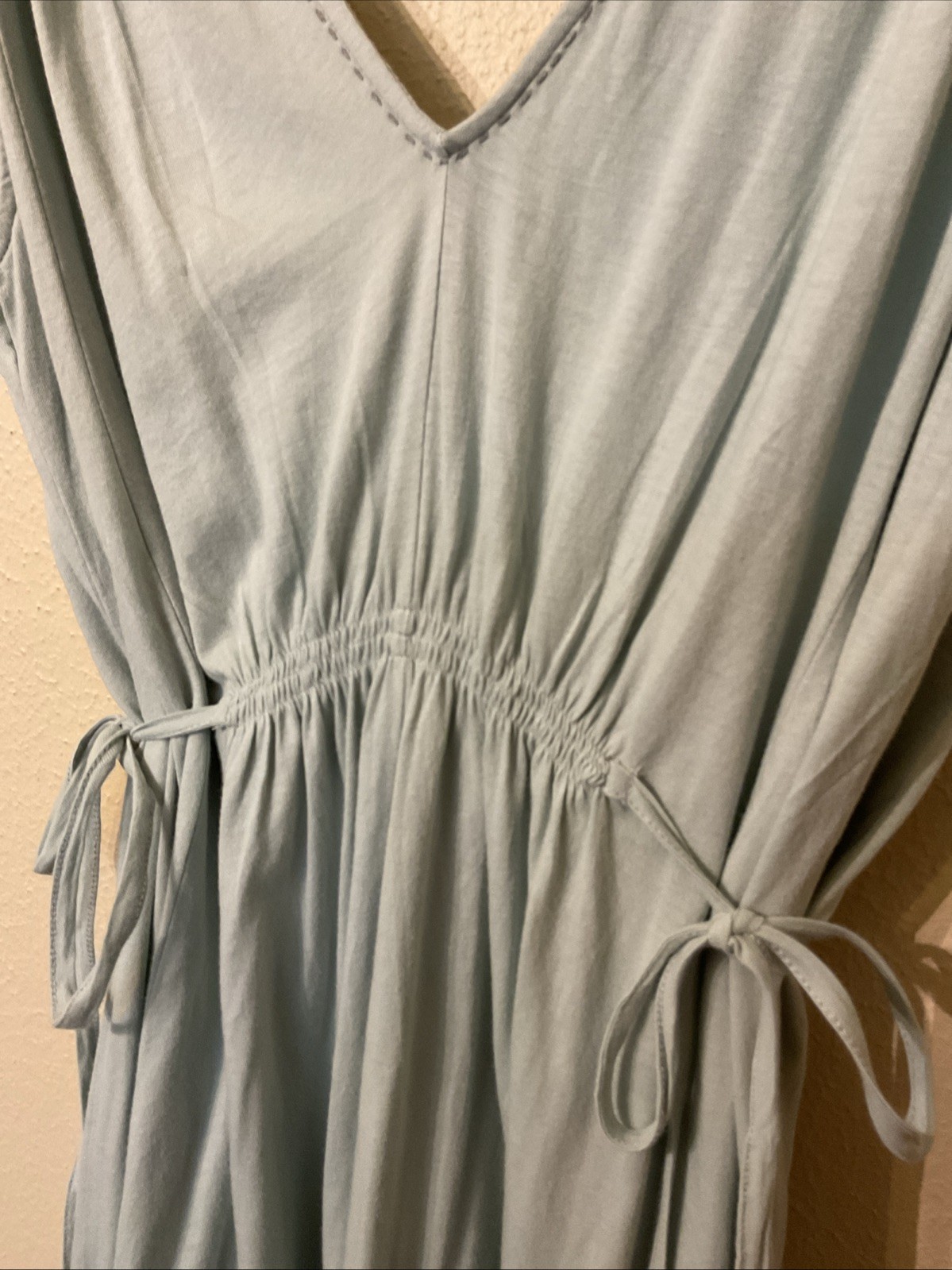 Synergy Soft Organic Cotton Sleeveless V Neck Smocked Waist Midi Dress Women’s M