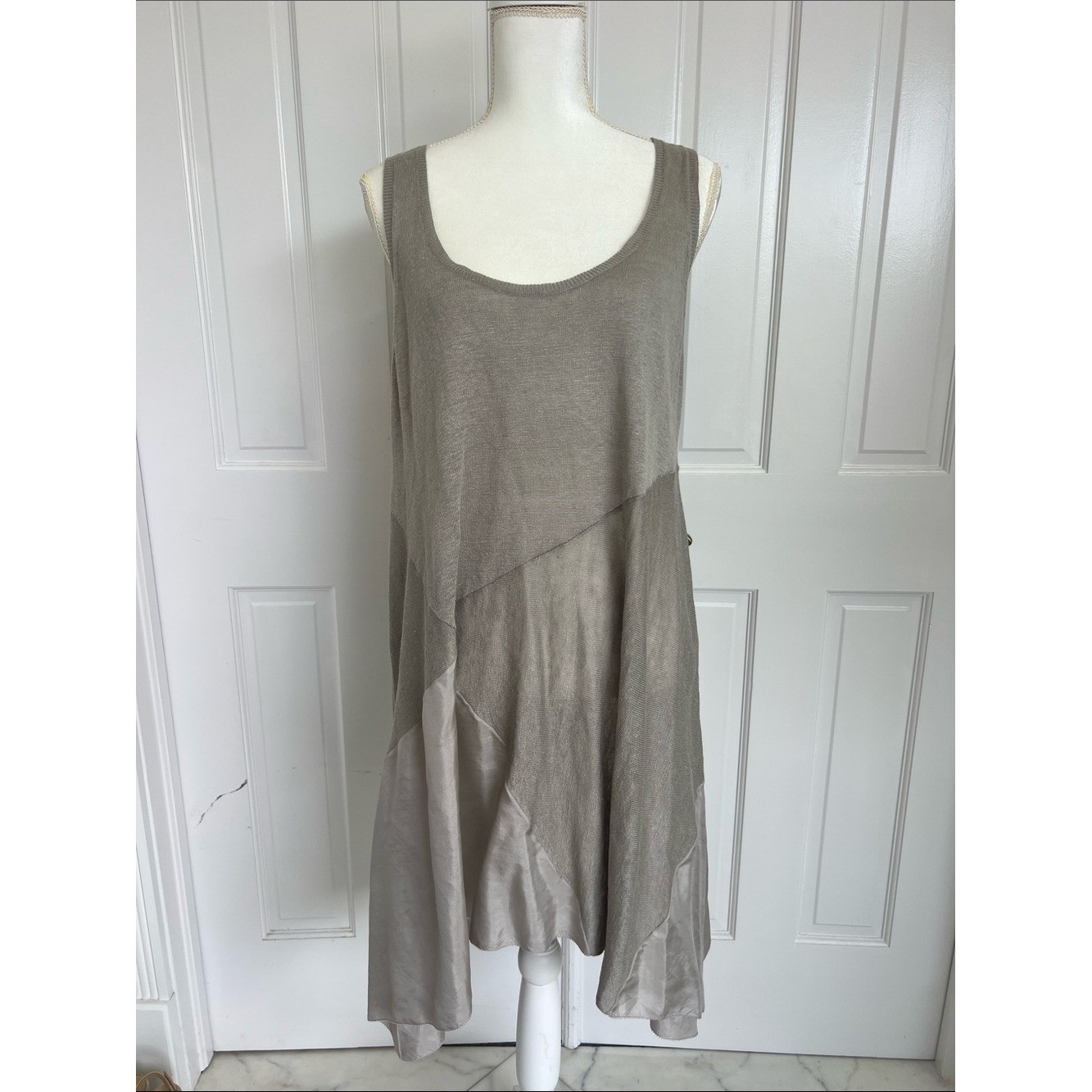 Eileen Fisher Sleeveless Taupe Layered Summer Dress – Casual asymmetrical Large