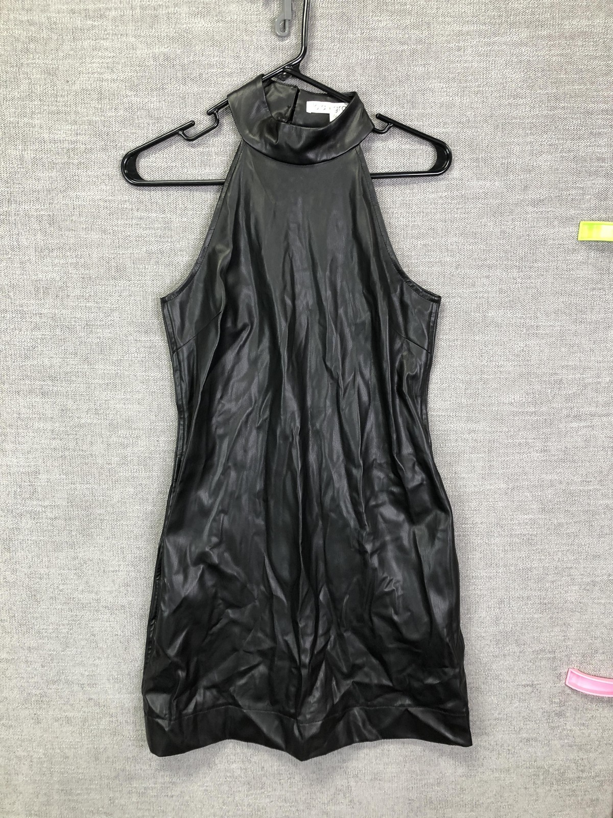 Lola Grace Dress Womens XS Black Faux Leather Halter Mock Neck Mini NWT