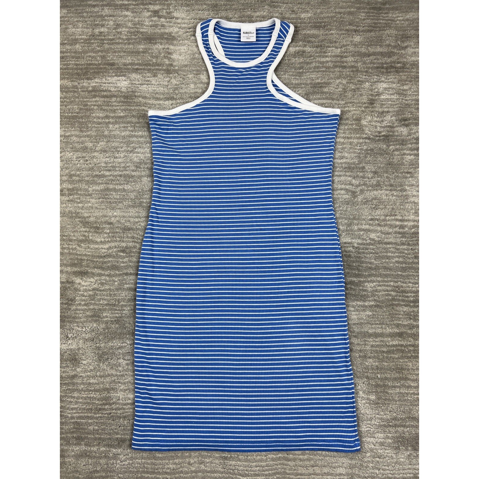 Sports Illustrated Tank Dress Womens Large Blue White Striped Ribbed Racerback