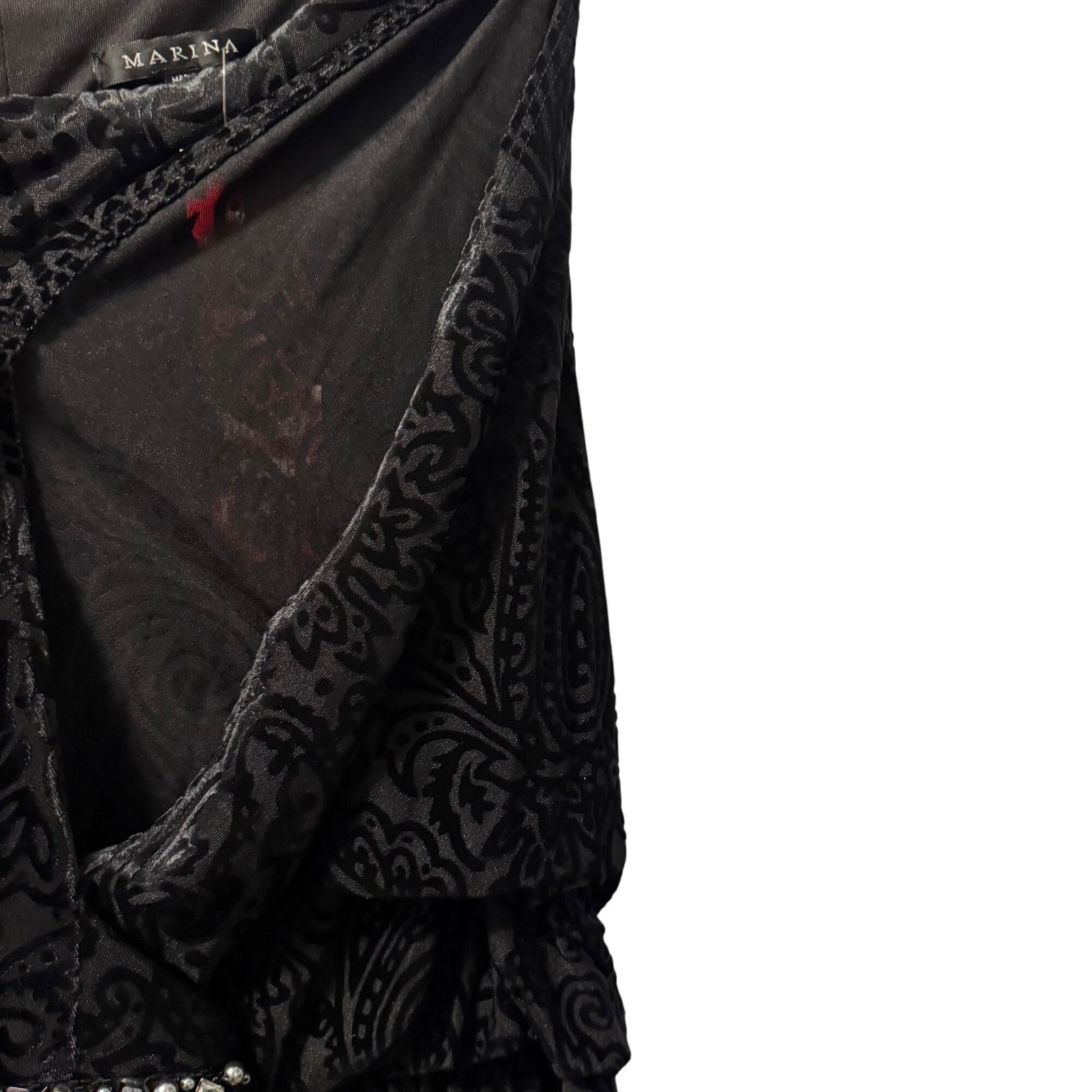 Black Marina Beaded Cuff Dress Size 14 black velvet embellished dress. NWT