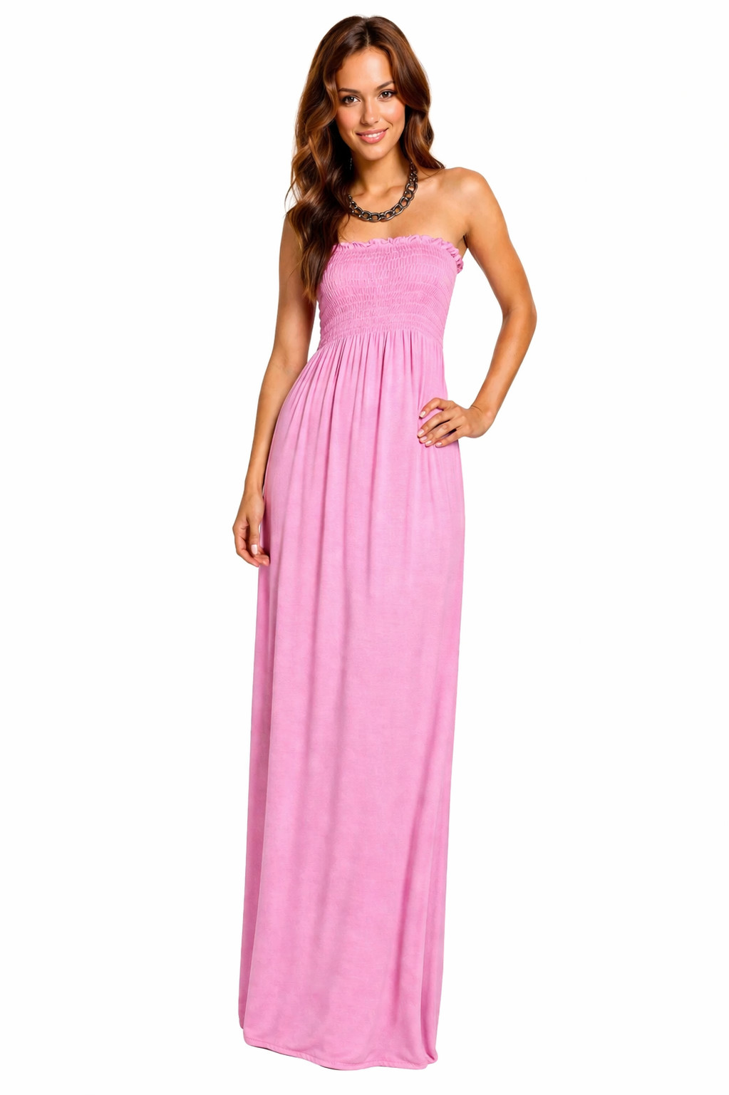 Ladies Strapless Maxi Sheering Ruched Boobtube Summer Beach Holiday Dress