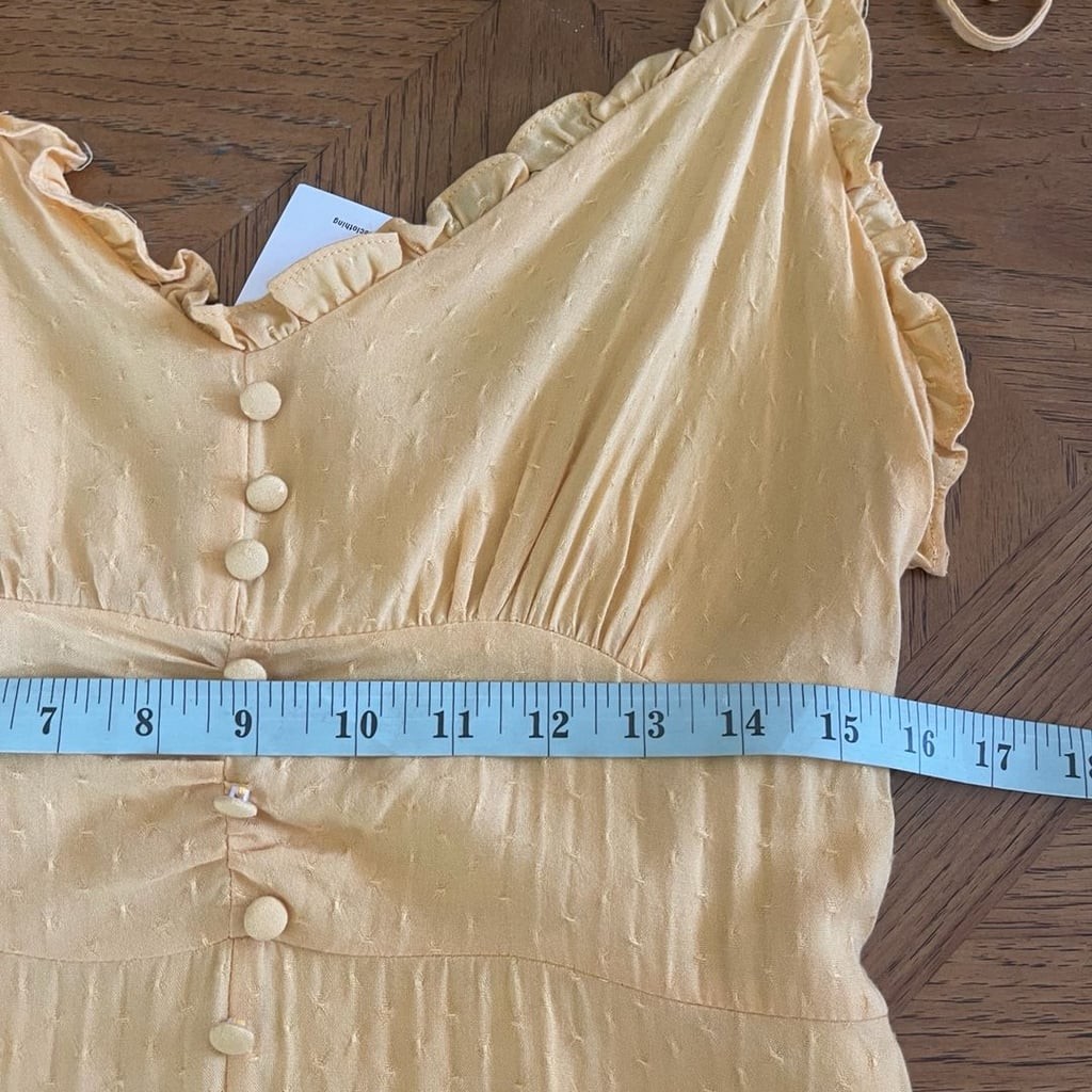 Inmod Yellow Swiss Dot Tie Strap Midi Dress Cottagecore Boho Sundress L