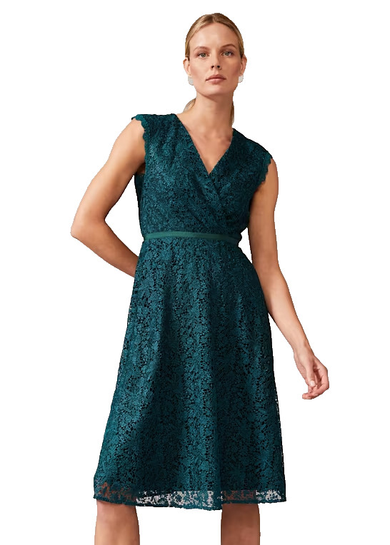 Phase Eight Dress Ester Lace Fit And Flare Belted Dark Green UK 14 RRP £150