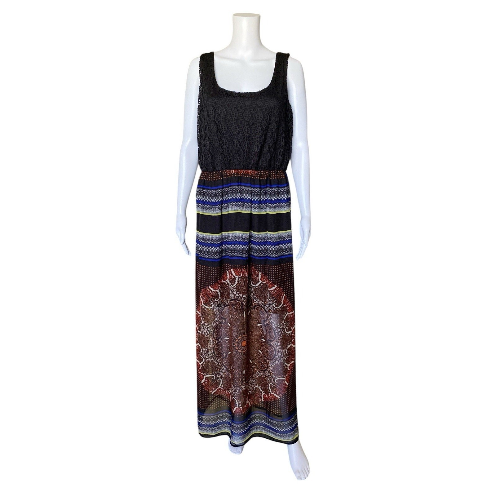 AUW Womens Size Large Bohemian Tribal Print Sleeveless Tank Maxi Dress