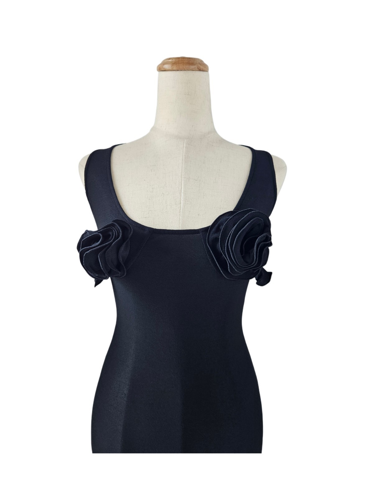 Magda Butrym Black Sleeveless Floral Applique Bodycon Long Dress