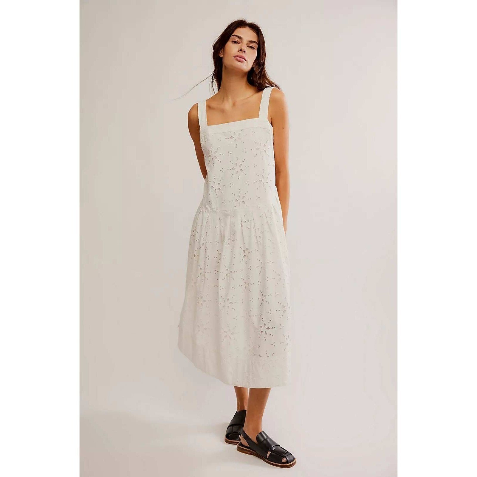 Free People Primavera Eyelet White Lace Midi Dress Medium Coastal Clean Girl