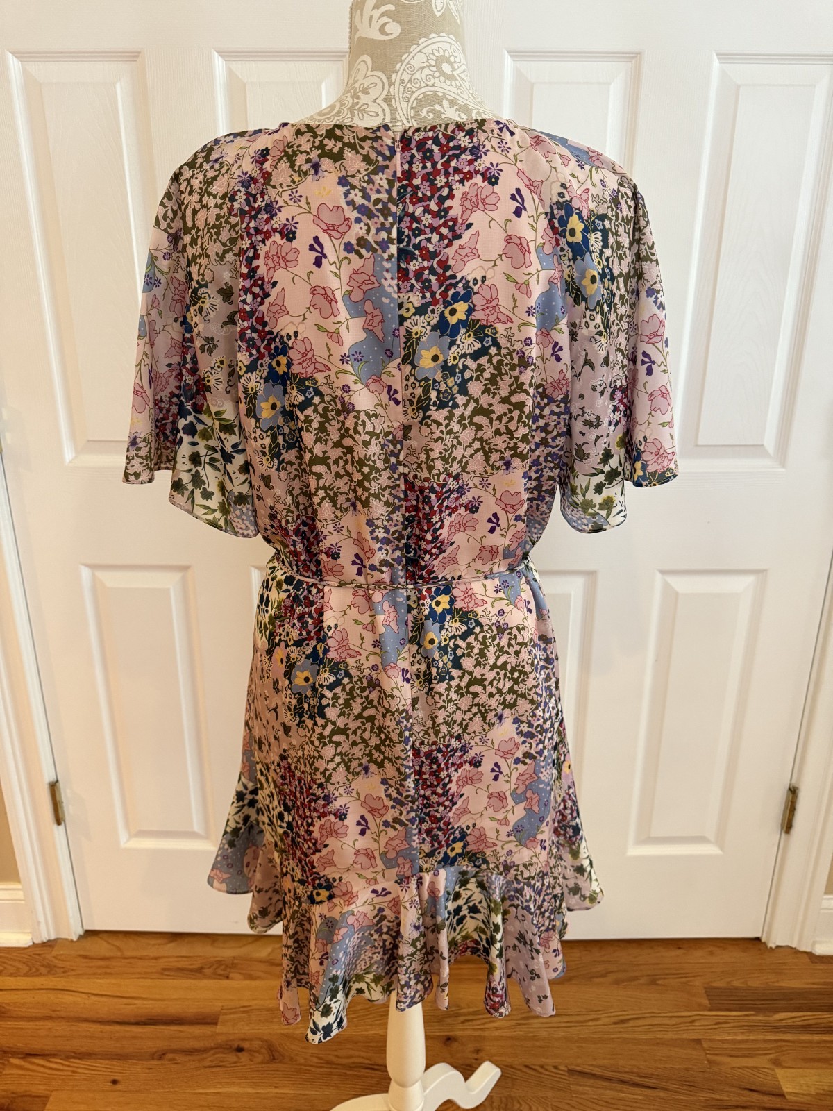 Ted Baker Lalu Urban Printed Fluted Hem Mini Dress Pink Floral Size 5 Size 12 XL