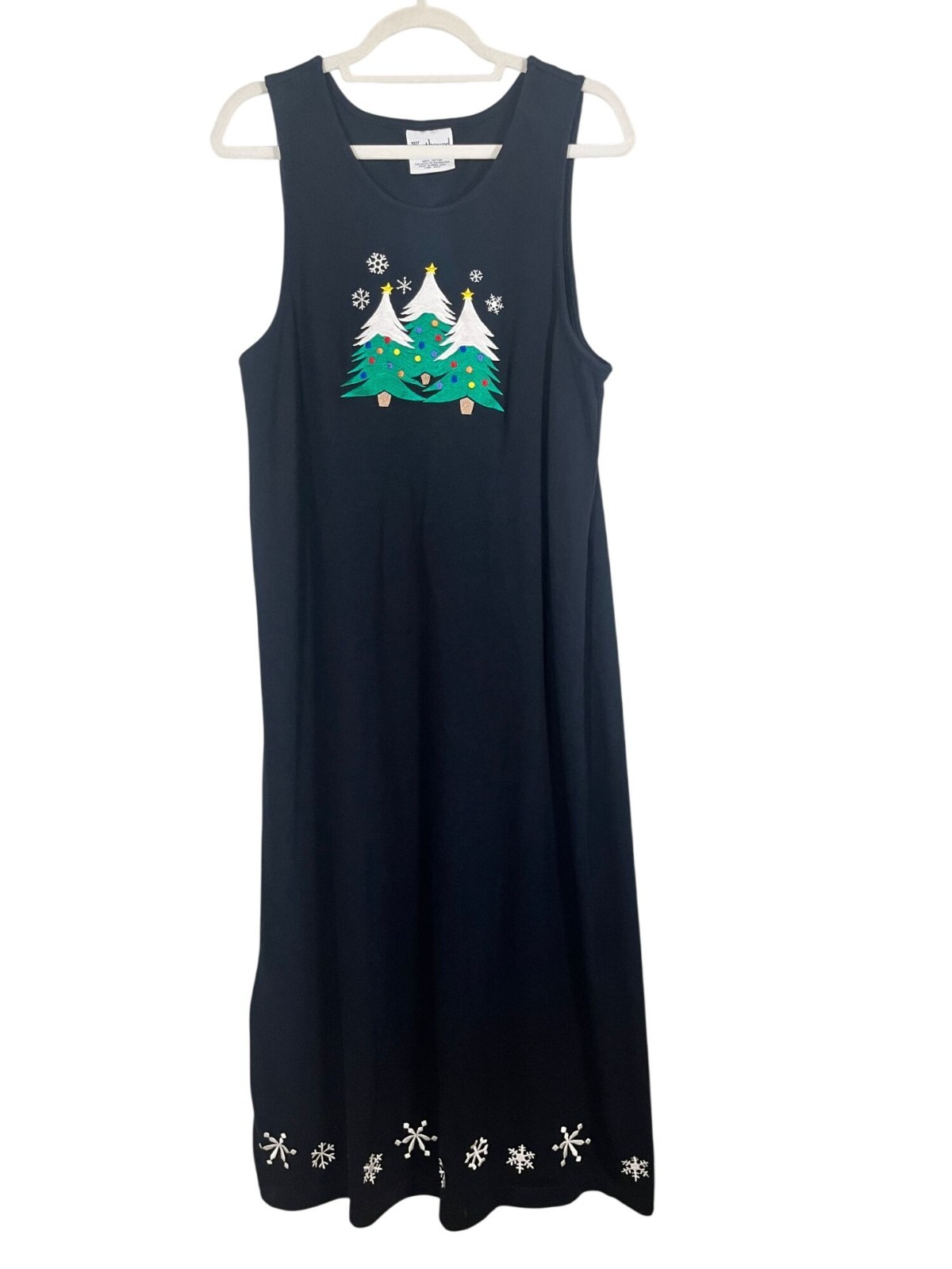 Vintage Christmas Tank Maxi Dress Black M Festive Holiday Classic Chic 80s Artsy