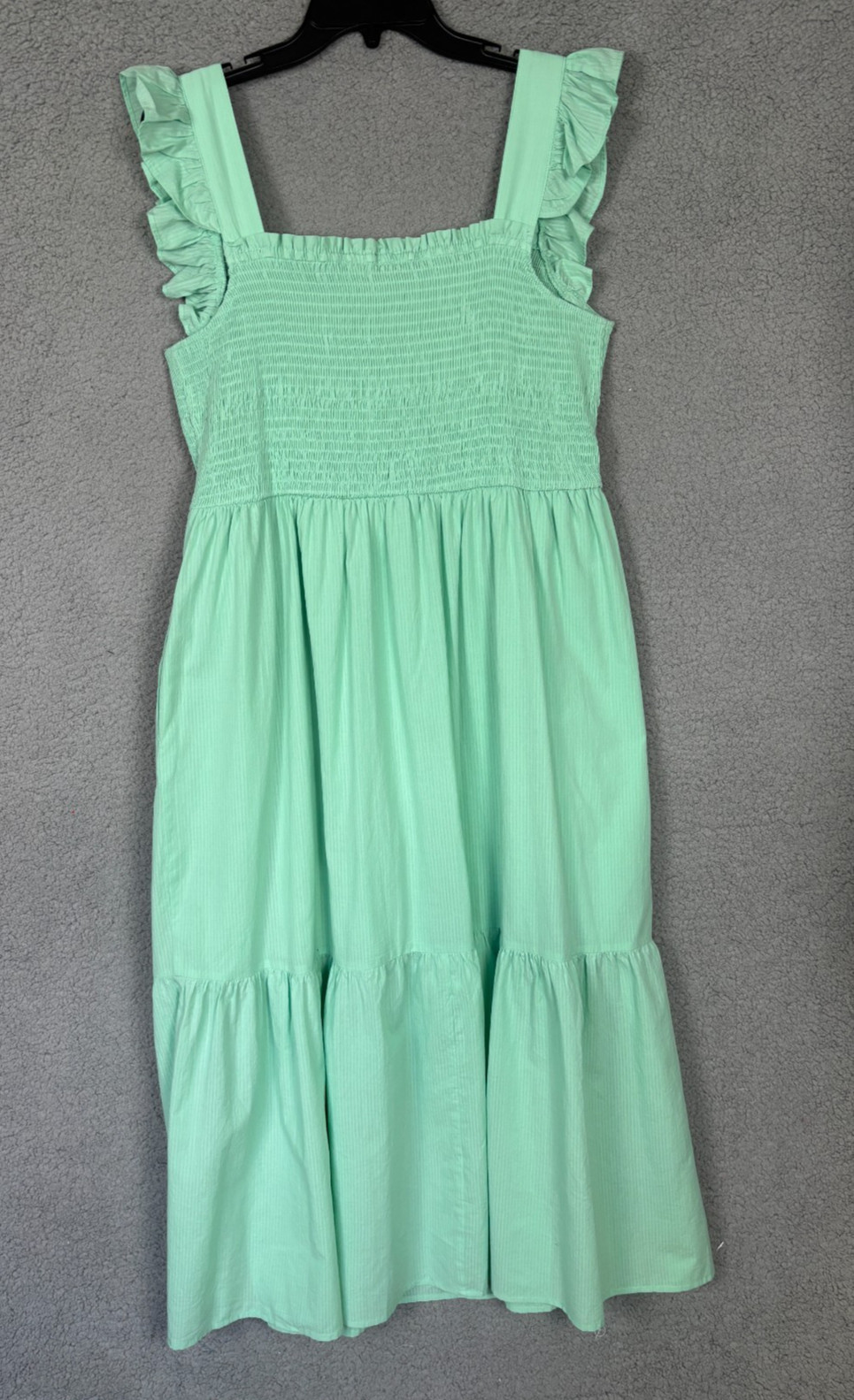 On 34th Plus Size Woven Solid Smocked Ruffled MIDI Dress 1X Sea Mist Green NWT’s