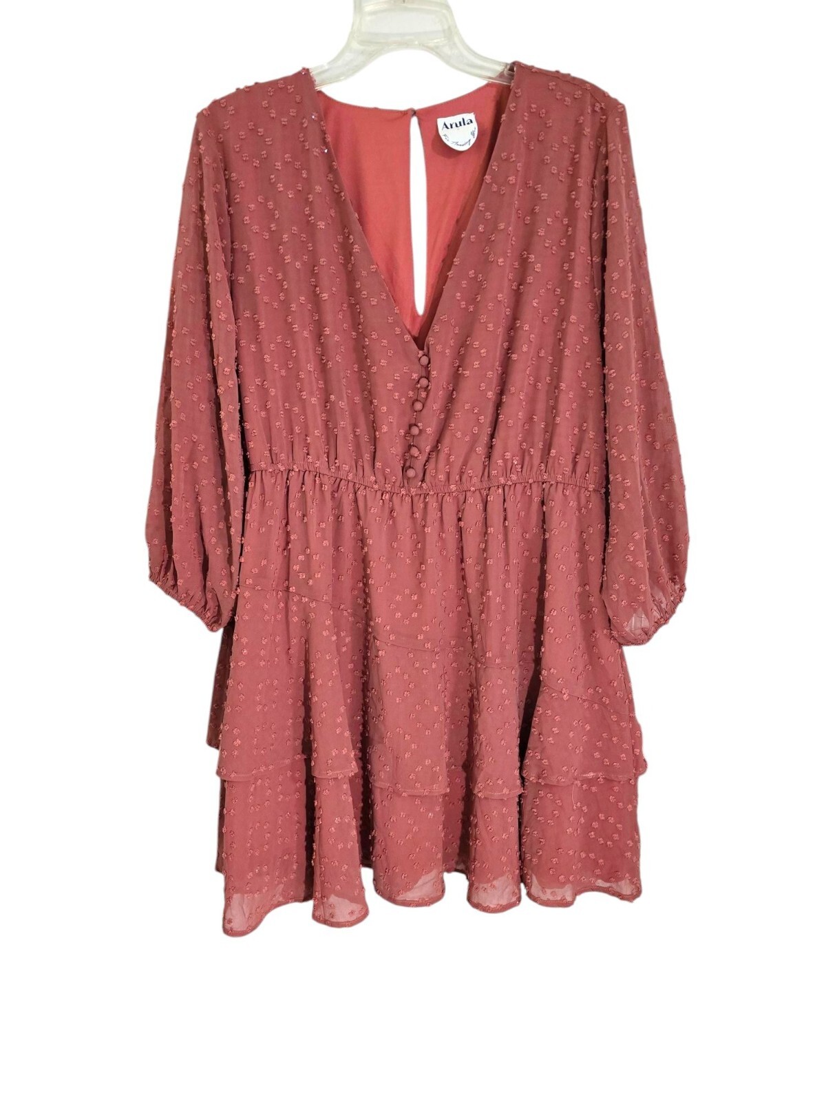Arula Women’s Tiered Dress With Textured Dot Design Dusty Rose M