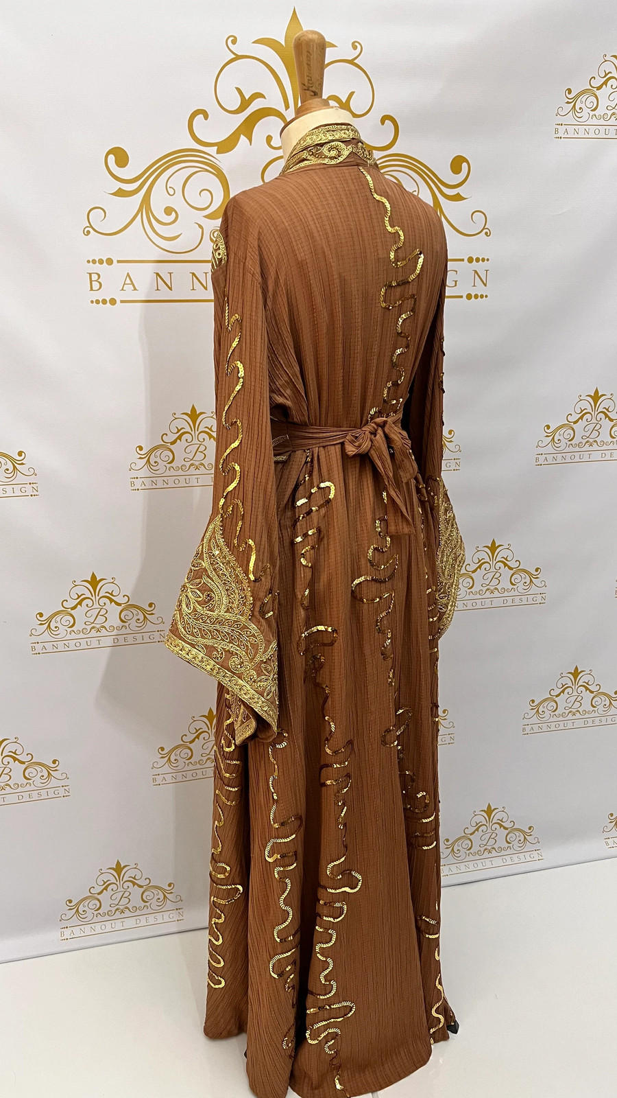 Kaftan Caftan Abaya Dress Golden Embroidery & Beads Paisley Design Long Sleeve