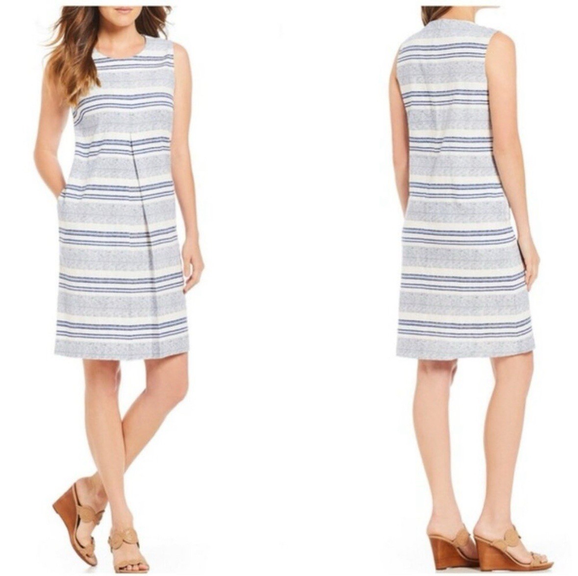 J. McLaughlin Tracy Tank Dress Cotton Navy and White Stripe Nautical Size Medium