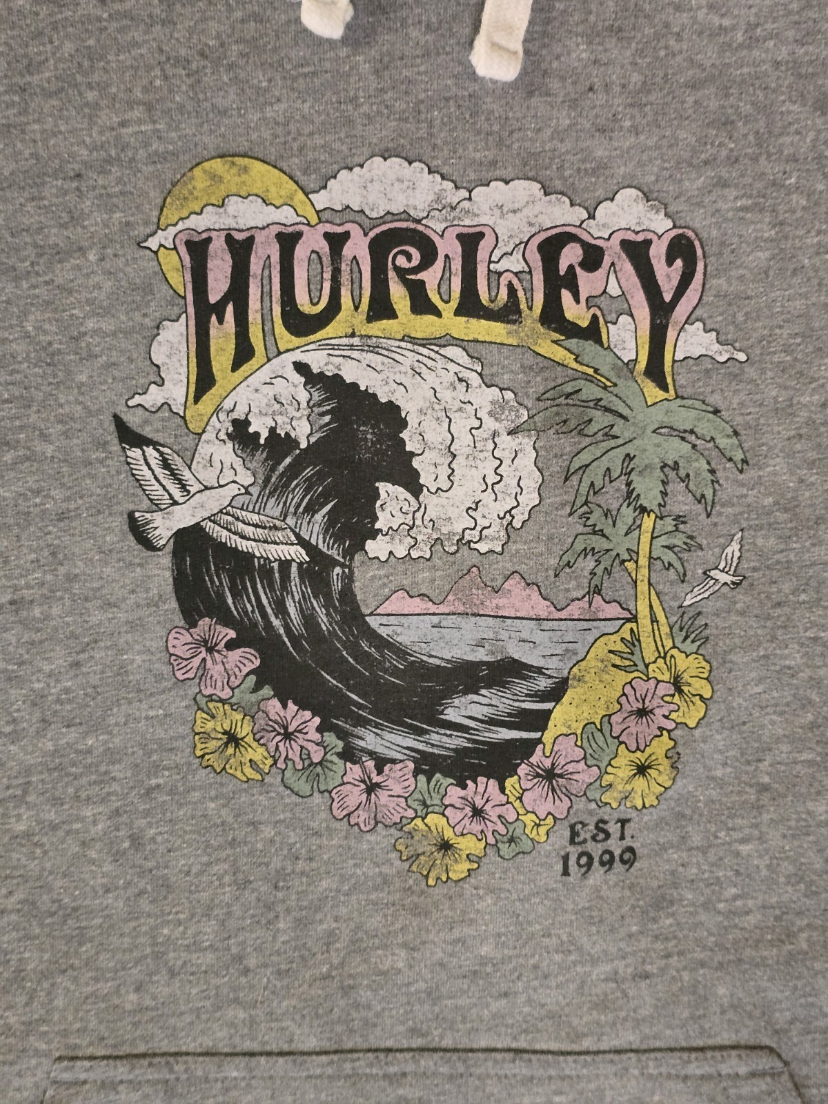 Hurley Womens Gray Graphic Print Pullover Hoodie Fleece Dress Pockets Size XS
