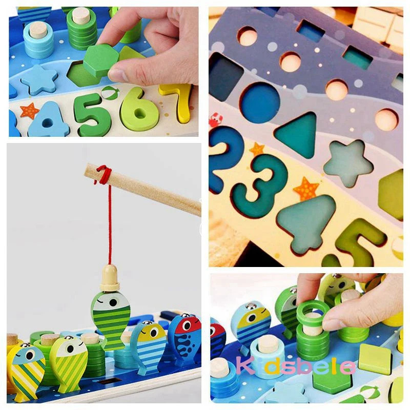 Kids Montessori Math Toys For Toddlers Educational Wooden Puzzle Fishing Toys