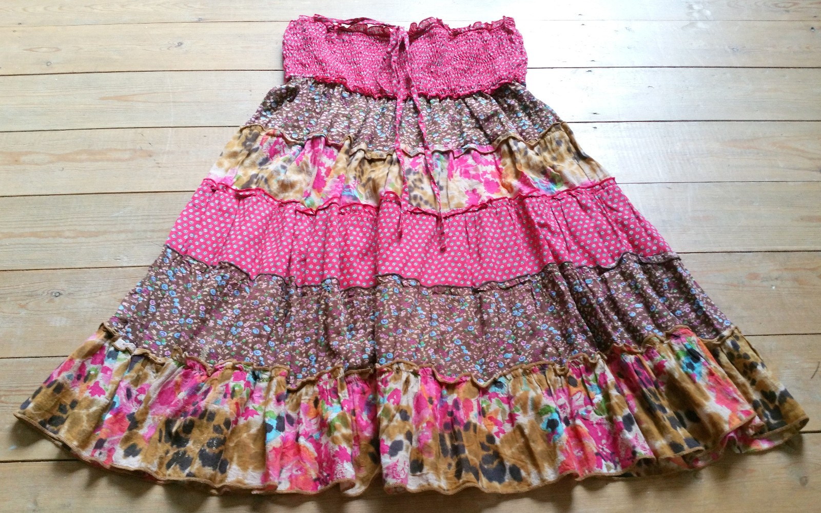 JFW Red Pink Brown Blue Green Purple Orange Cotton Dress, M Strapless or Tie VGC