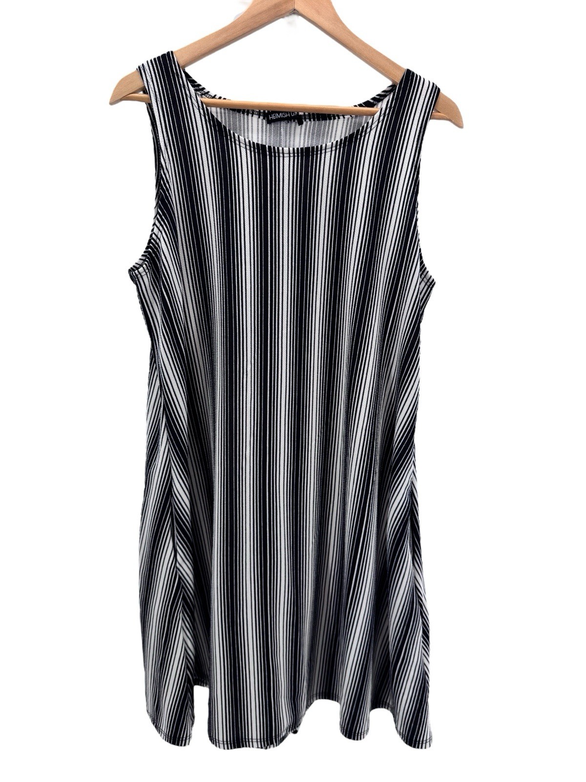 Hemish USA XL Black White Stripe Dress Abstract Print Mod Geometric Minimalist