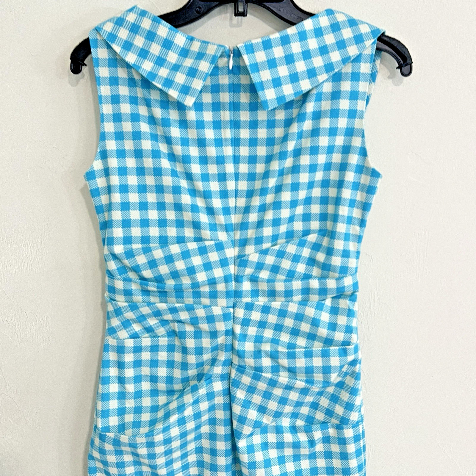Sara Campbell Cotton Gingham Plaid Boatneck Dress Blue Sz 2 Retro Garden Preppy