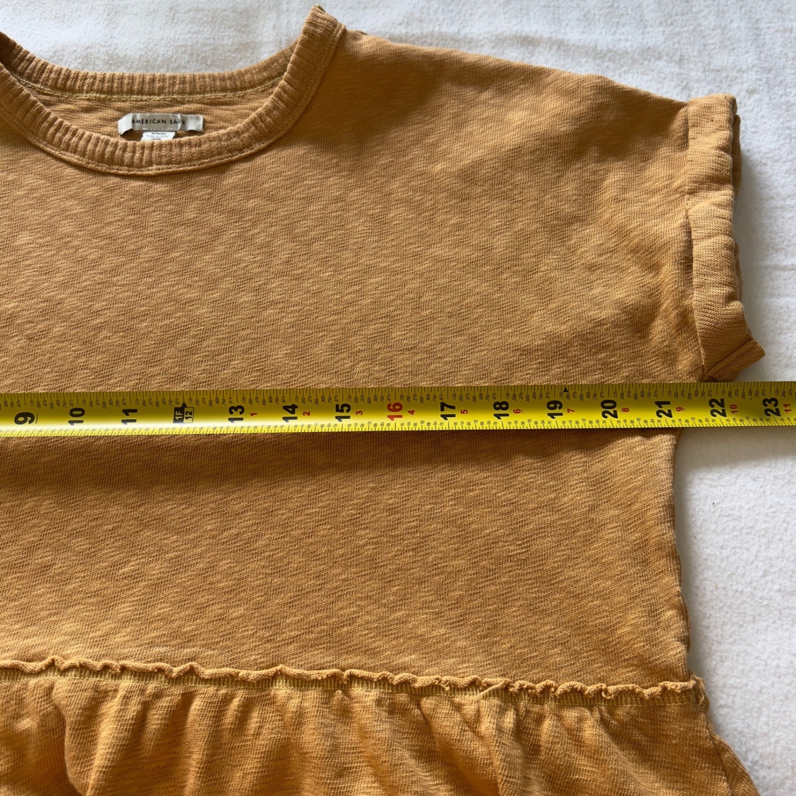 American Eagle Mustard Yellow Cotton Slub Babydoll Mini Dress Short Sleeve M