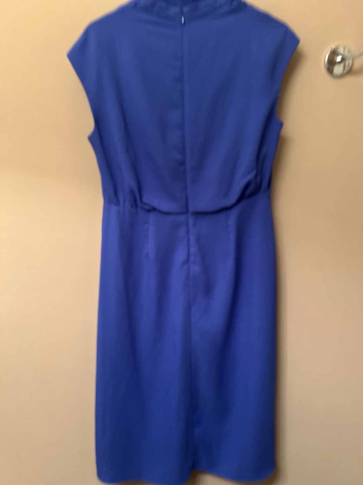 Ann Taylor Blue Solid Crepe Cowl Neck Cap Sleeve Sheath Knee Dress 6P