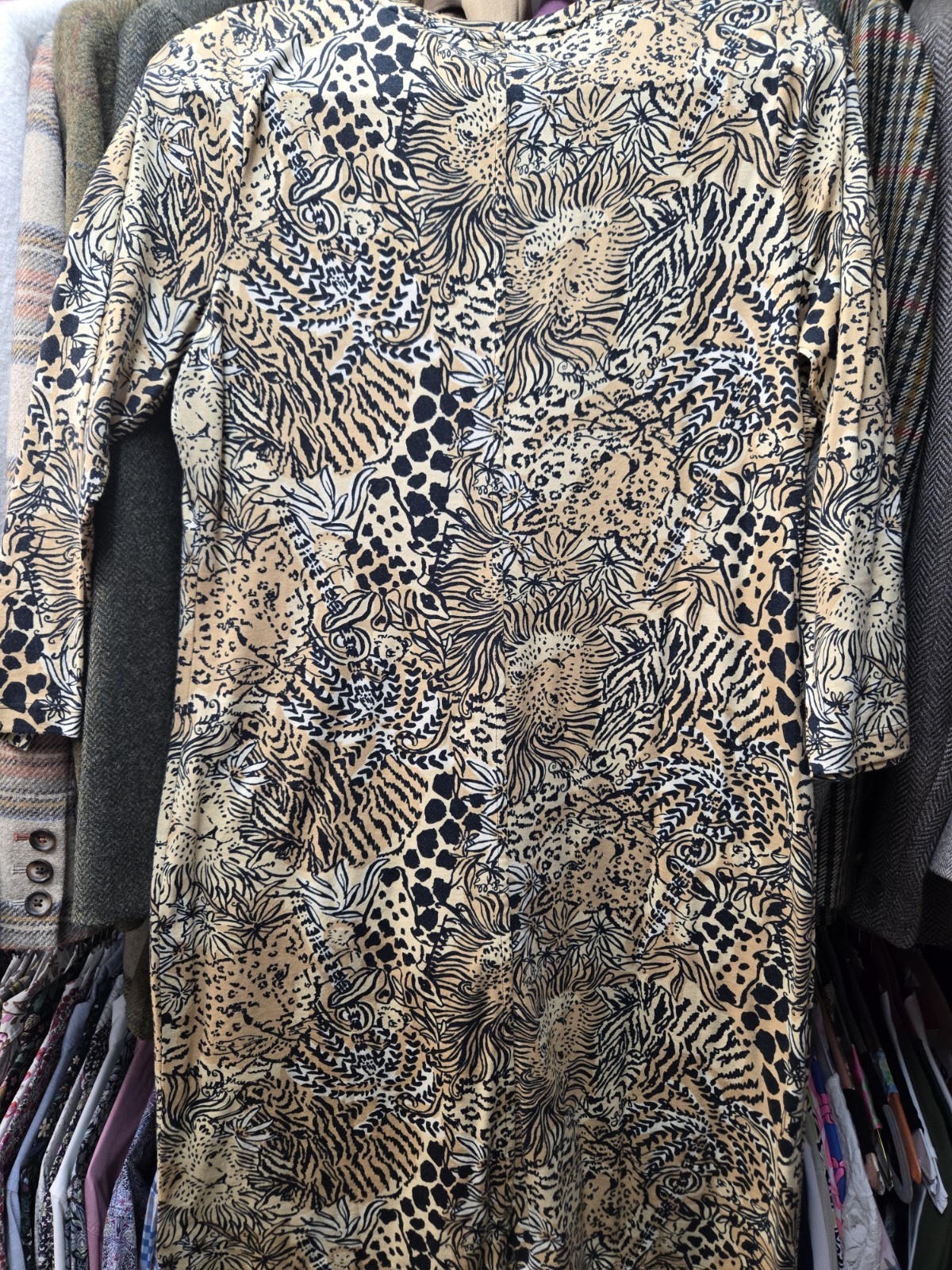 Lilly Pulitzer Large V Neck Pullover Casual Tee Dress 3/4 Sleeves Wil Animals!