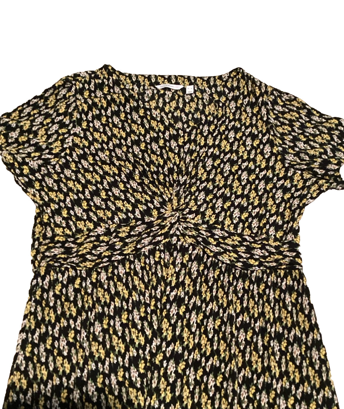 Isaac Mizrahi Live Black Floral Midi Dress Women’s XL Empire Waist Short Sleeve