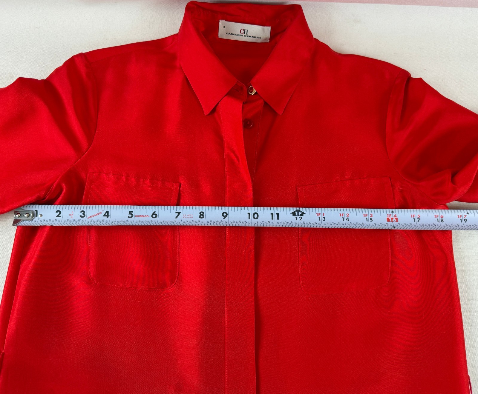 NWOT CAROLINE HERRERA Red Silk Button Up Dress Pocket Rope Belt Bend Collar 4 S