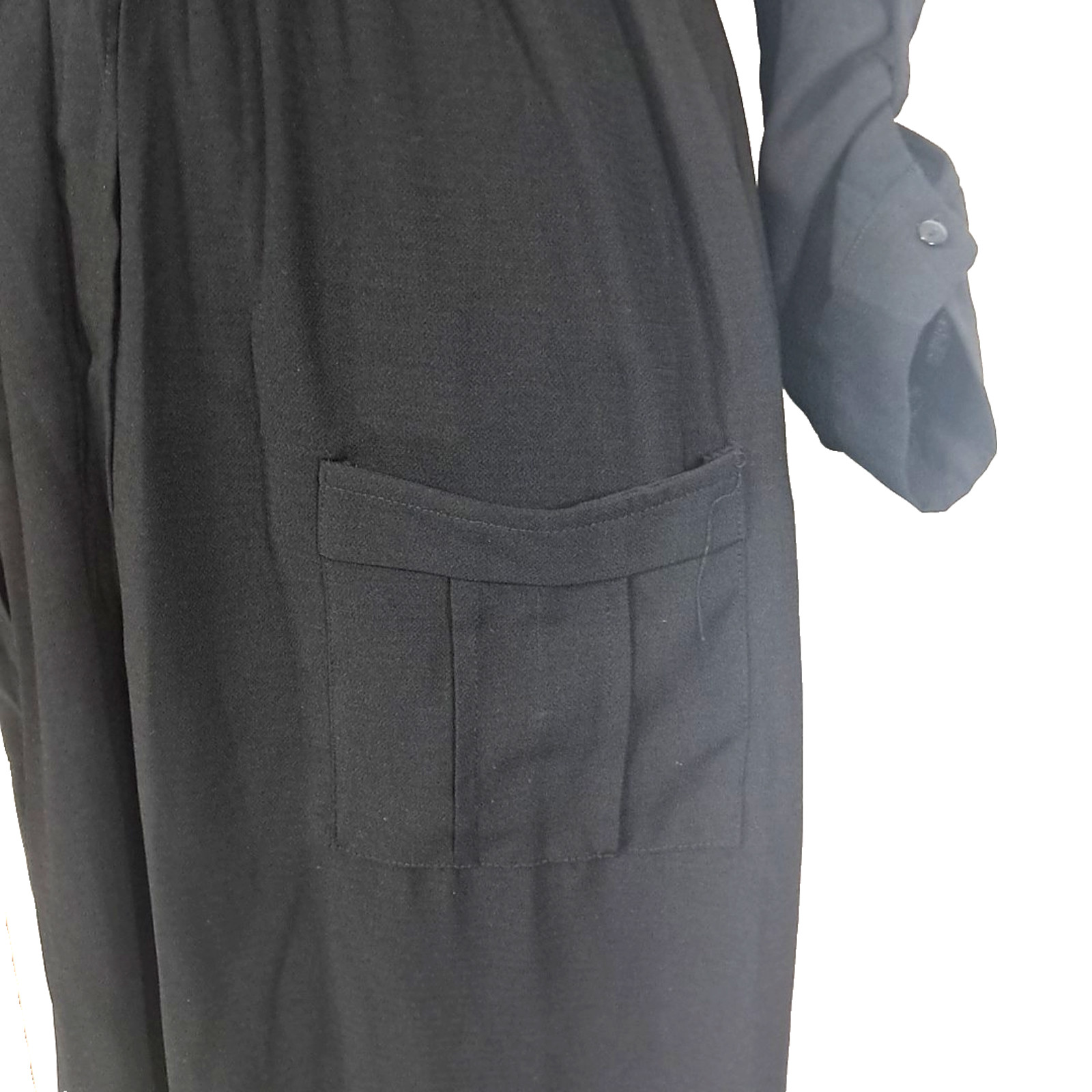 Faux Wrap Split Skirt Roll Tab Sleeve Maxi Dress Size L Black Goth Vamp Festival