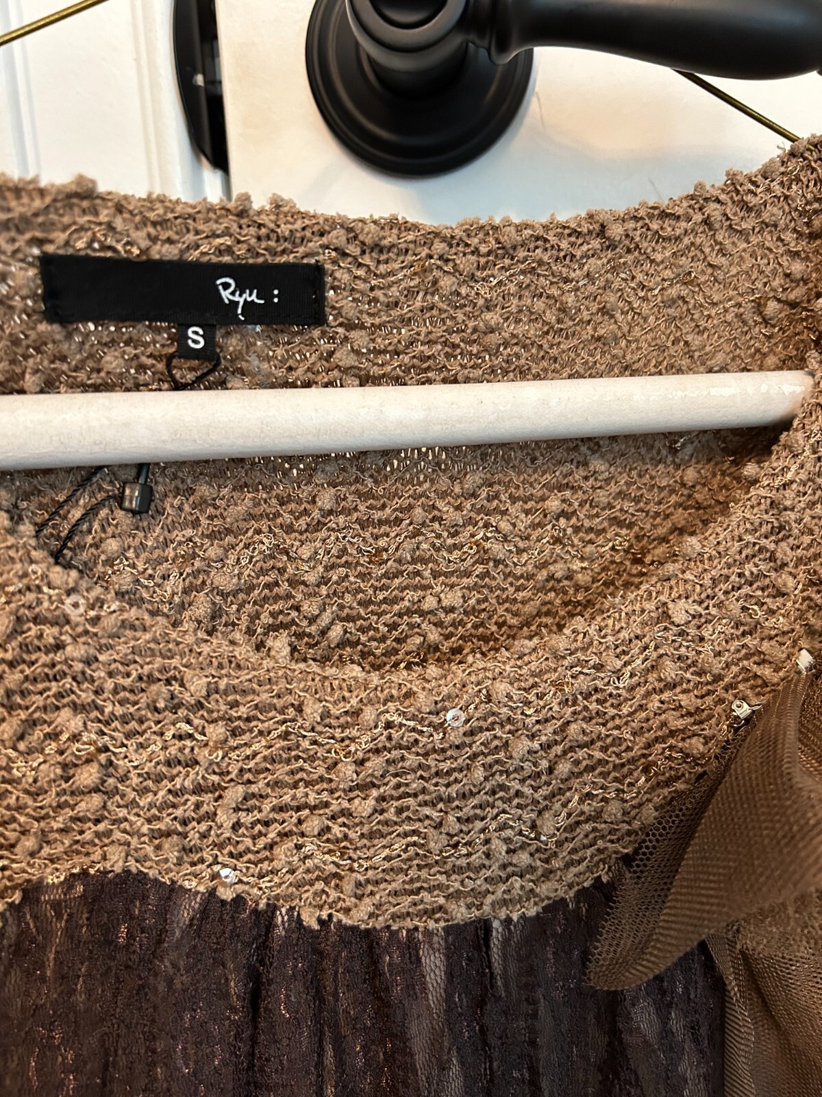 RYU Women’s Size S Small Boho Brown Lace overlay Lined Dress