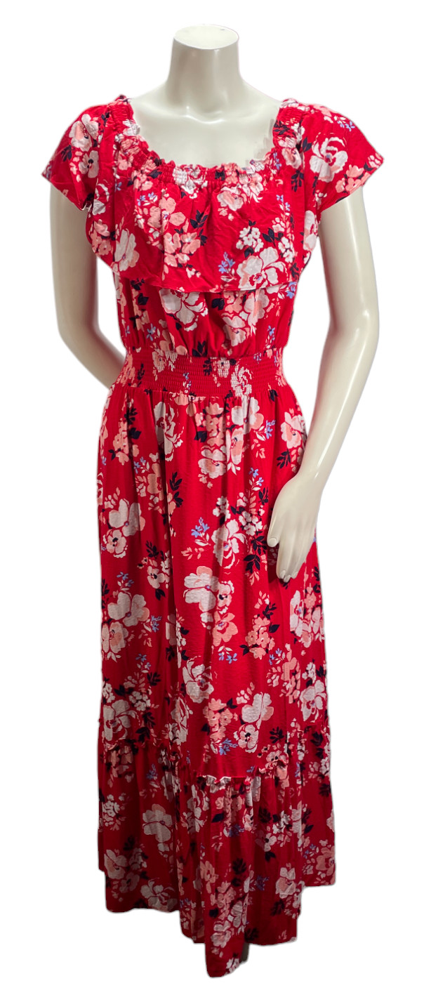 Charter Club Maxi Dress Womens size Large Red Floral On Off the Shoulder New
