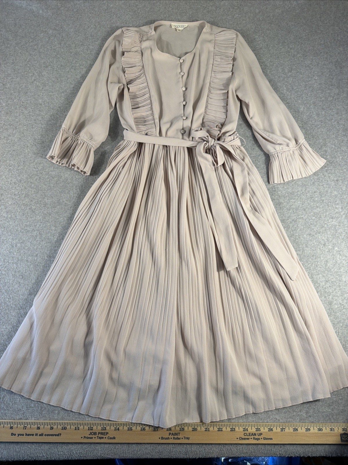 Roolee Women’s Mid Length Dress, Tan Summer Dress, Modest Church Dress, Size S