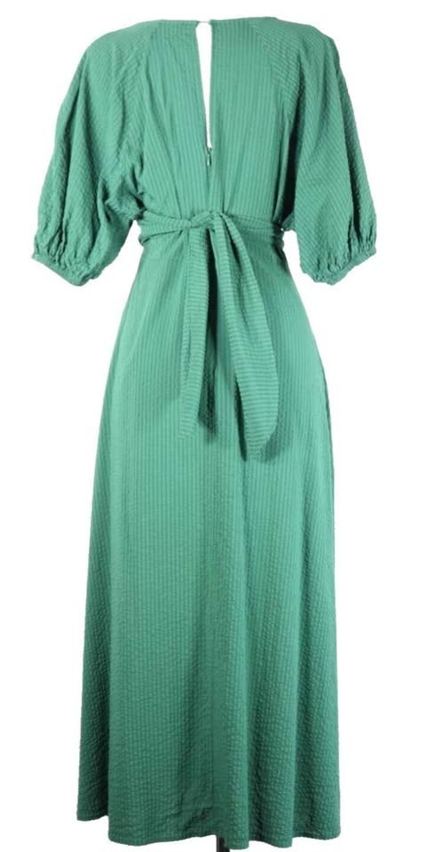 Womens Lg Emerald Green MidI Dress Back Cutout And Tie Detail Flare Smocked