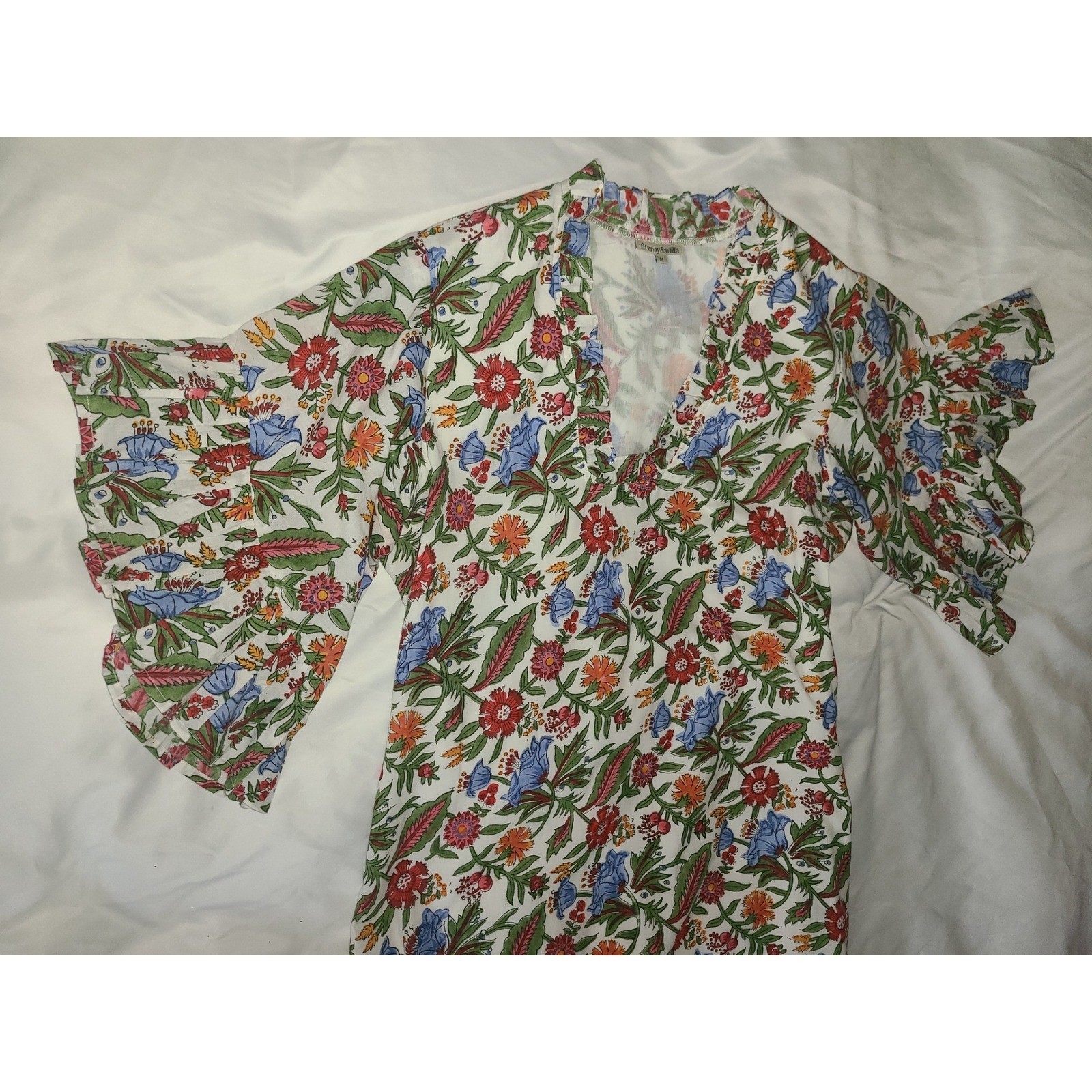Fitzroy & Willa Floral Soleil Maxi Dress Medium Multi Color Ruffle V-Neck