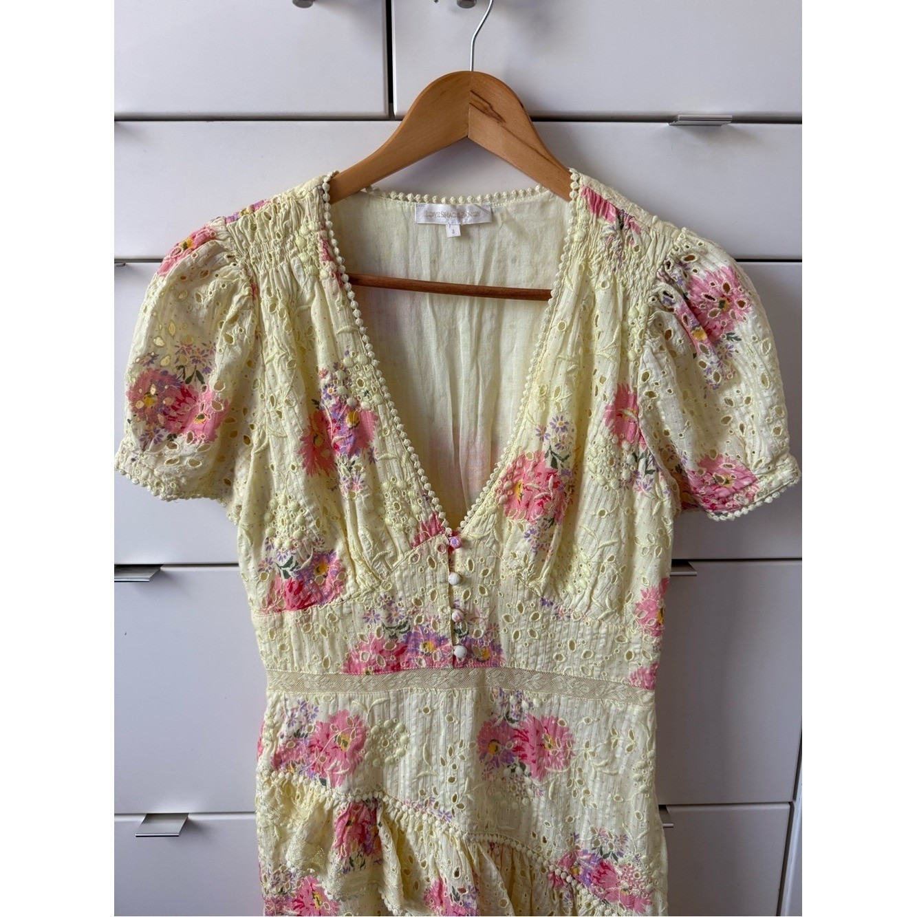LoveShackFancy Bea Cotton Eyelet Floral Mini Dress Size 2