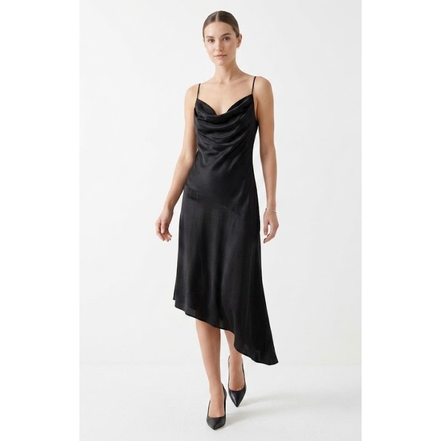 New Mossimo Black Asymmetric Hem Satin Flowy Y2K Dress Size Small