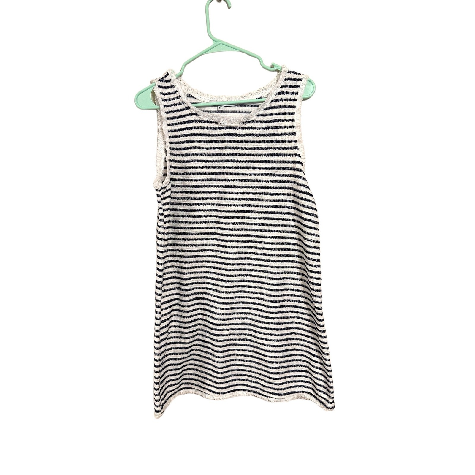 Green Envelope Striped Sleeveless Mini Shift Dress with Fringe Size Medium