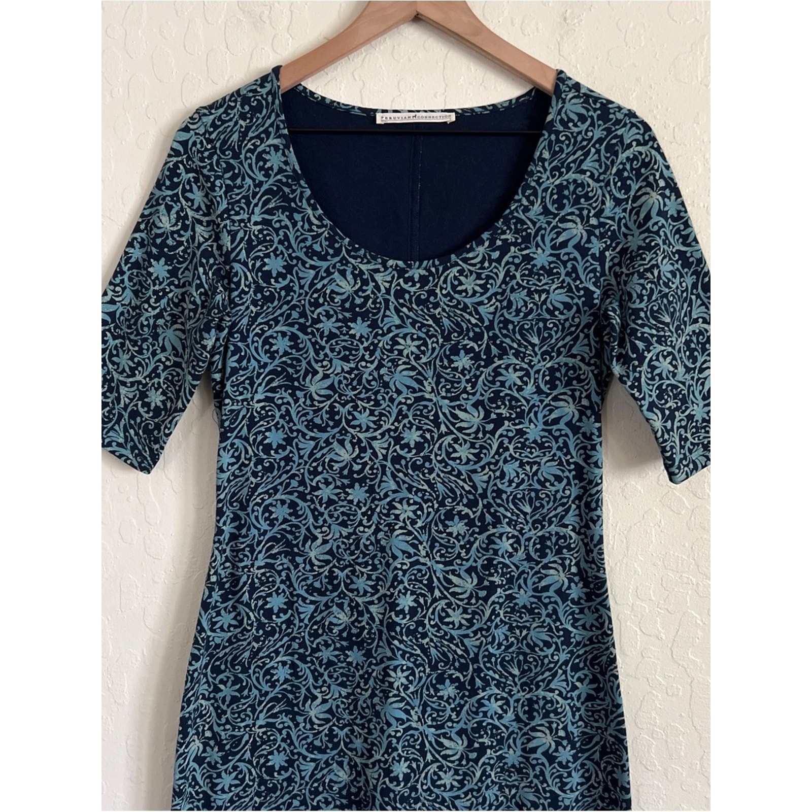 Peruvian Connection Byzantine Cotton Jersey Scoop Neck Midi Dress Small Floral