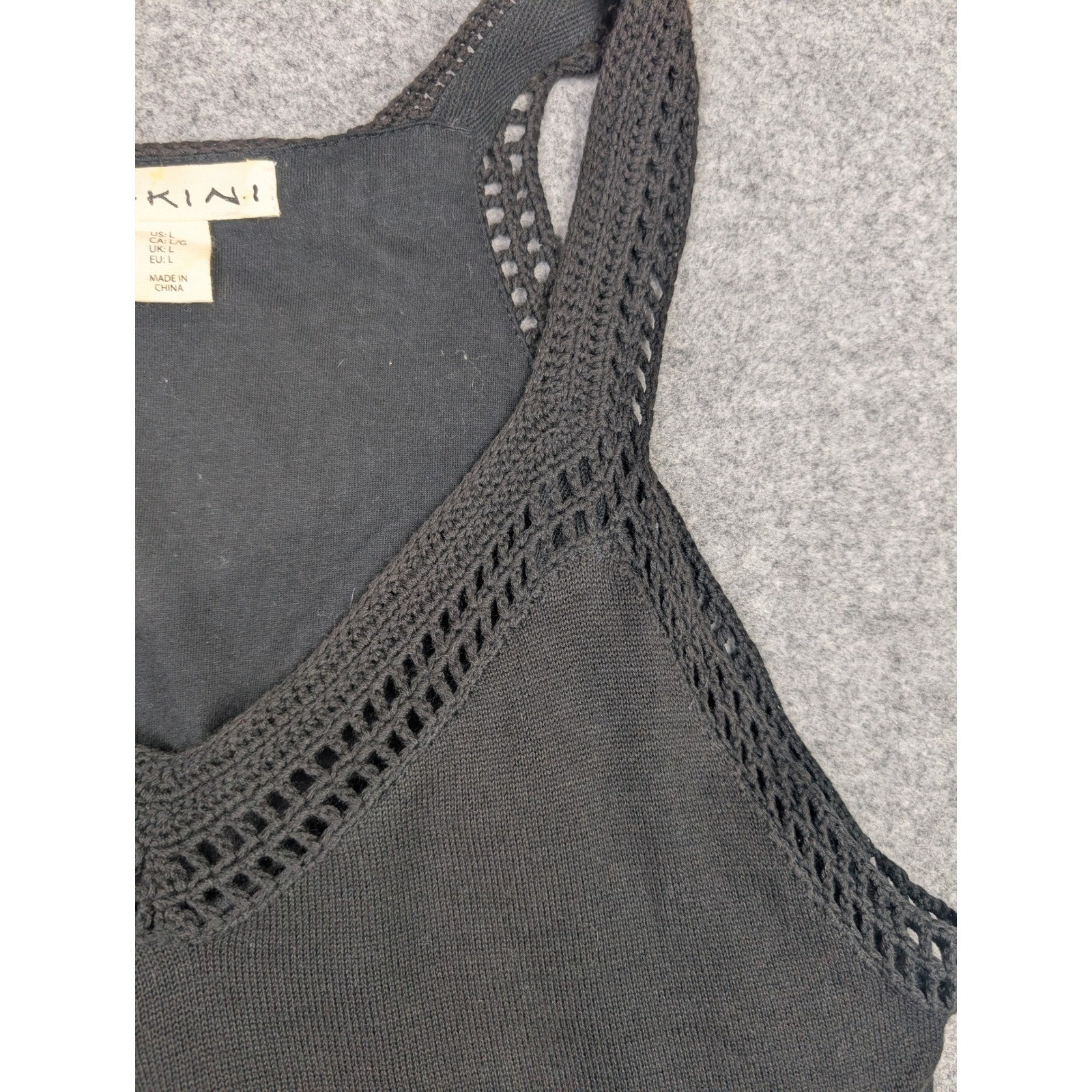 Dakini Black Knit Sleeveless Dress Crochet Back Medallion V-Neck Womens Large