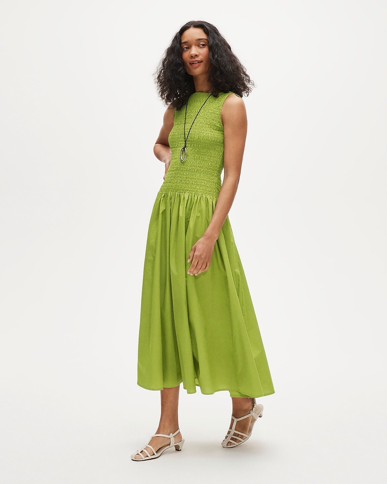 J.Crew Petite Medium Lina Smocked A-Line Midi Dress In Vibrant Fern Green NWT