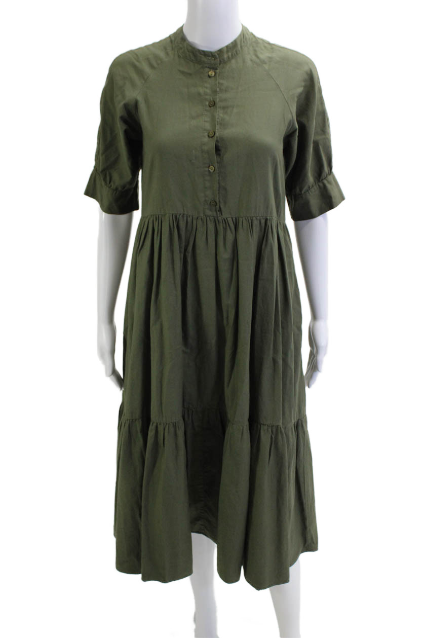 Ali Golden Women Shirt Dress Green High Neck 3/4 Sleeve Size XS